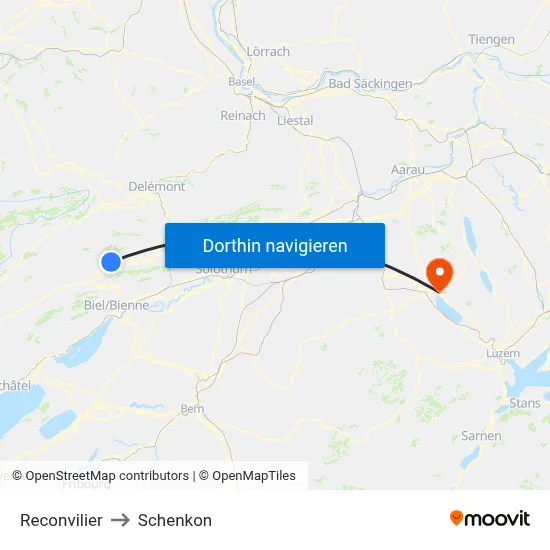 Reconvilier to Schenkon map
