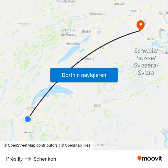 Présilly to Schenkon map