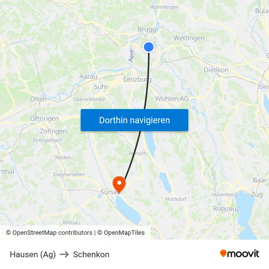 Hausen (Ag) to Schenkon map