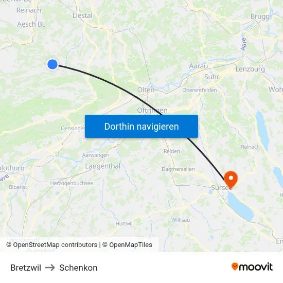 Bretzwil to Schenkon map
