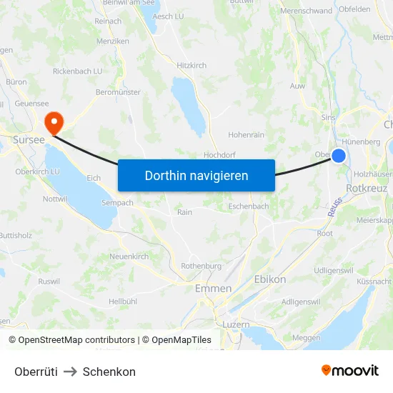 Oberrüti to Schenkon map
