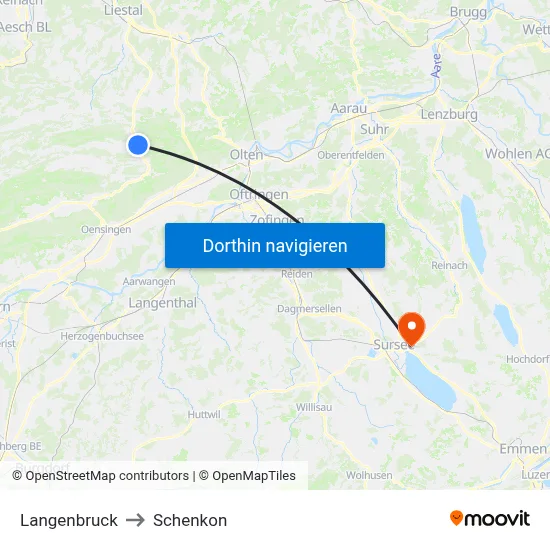 Langenbruck to Schenkon map