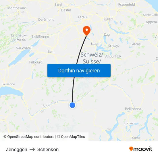 Zeneggen to Schenkon map