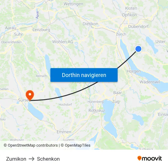 Zumikon to Schenkon map