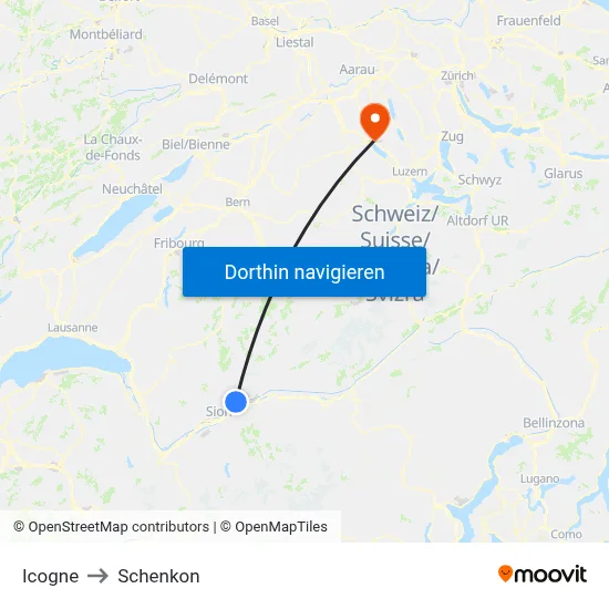 Icogne to Schenkon map