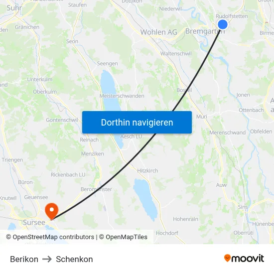 Berikon to Schenkon map