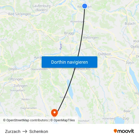 Zurzach to Schenkon map