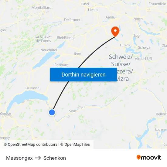 Massongex to Schenkon map