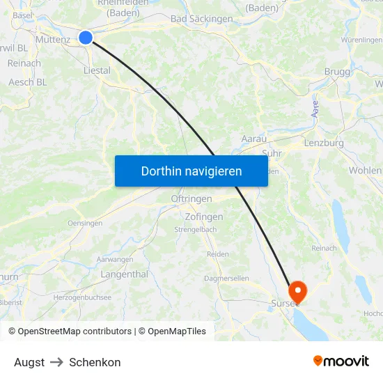 Augst to Schenkon map