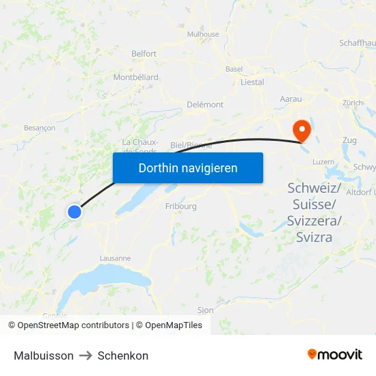 Malbuisson to Schenkon map