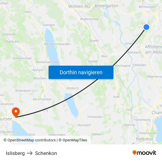 Islisberg to Schenkon map