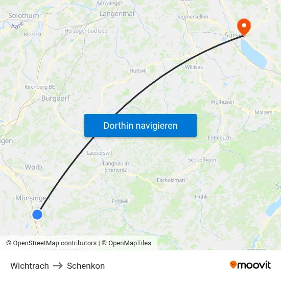 Wichtrach to Schenkon map