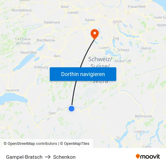Gampel-Bratsch to Schenkon map
