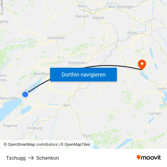 Tschugg to Schenkon map