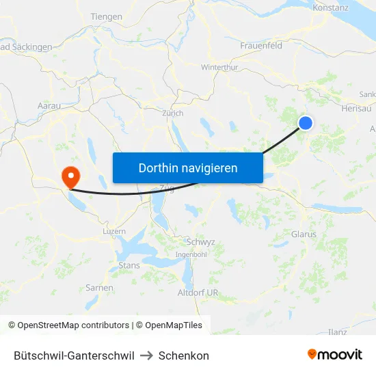 Bütschwil-Ganterschwil to Schenkon map