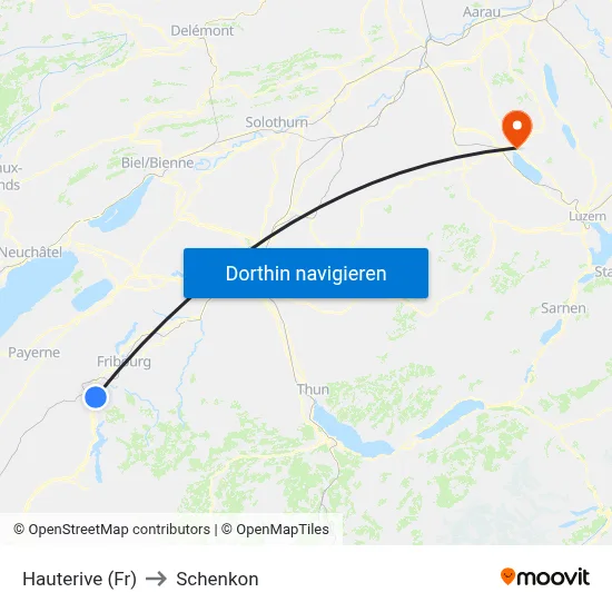 Hauterive (Fr) to Schenkon map