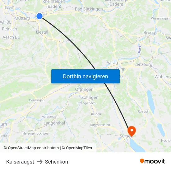 Kaiseraugst to Schenkon map