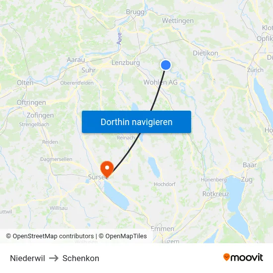 Niederwil to Schenkon map