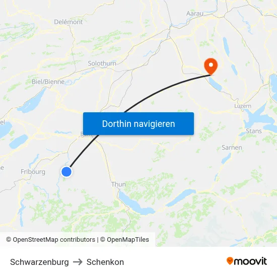 Schwarzenburg to Schenkon map