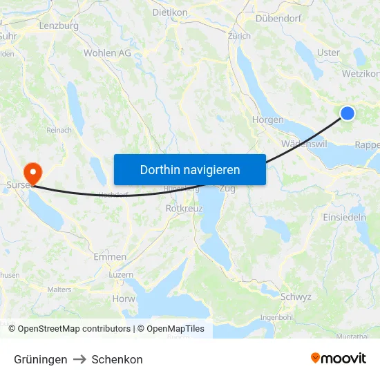 Grüningen to Schenkon map
