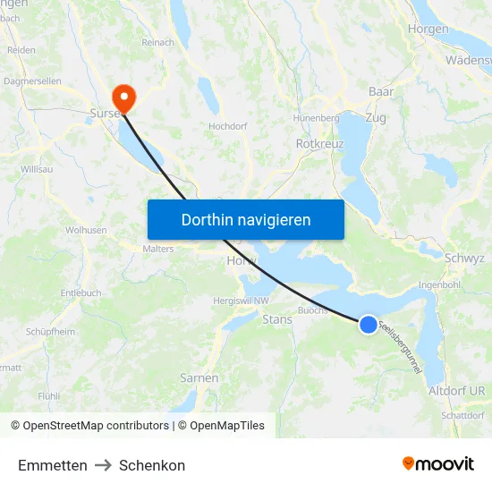 Emmetten to Schenkon map