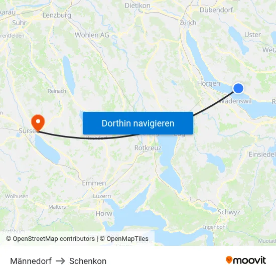 Männedorf to Schenkon map