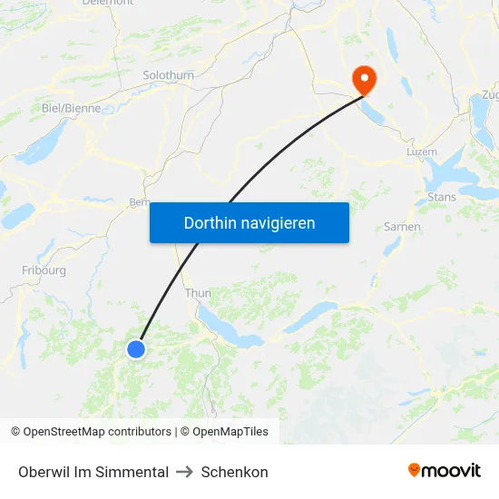 Oberwil Im Simmental to Schenkon map