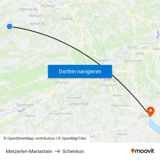 Metzerlen-Mariastein to Schenkon map