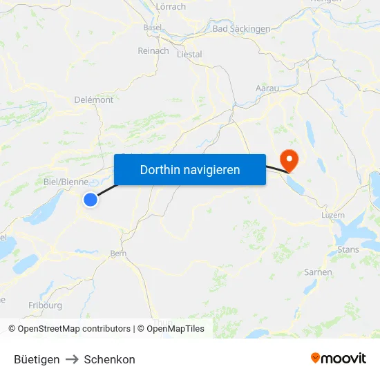Büetigen to Schenkon map