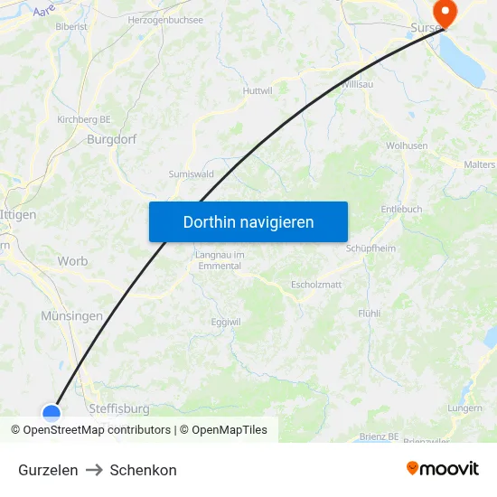 Gurzelen to Schenkon map