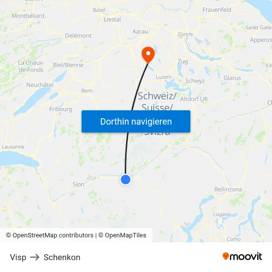 Visp to Schenkon map