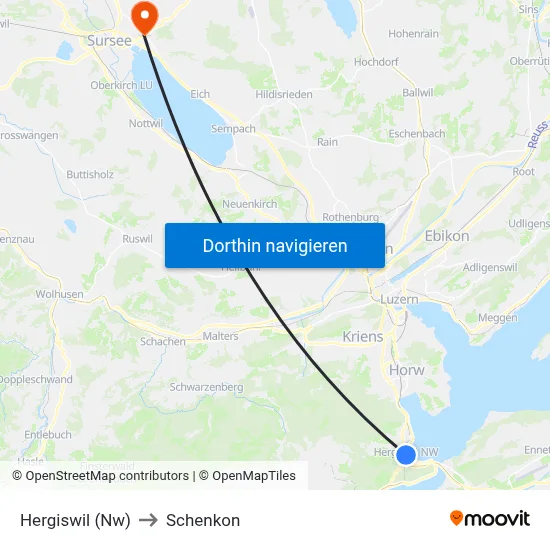 Hergiswil (Nw) to Schenkon map
