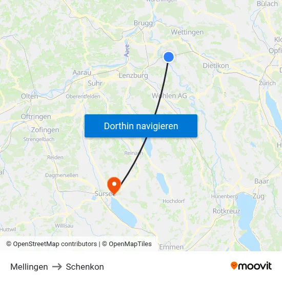 Mellingen to Schenkon map