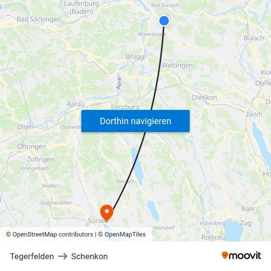Tegerfelden to Schenkon map