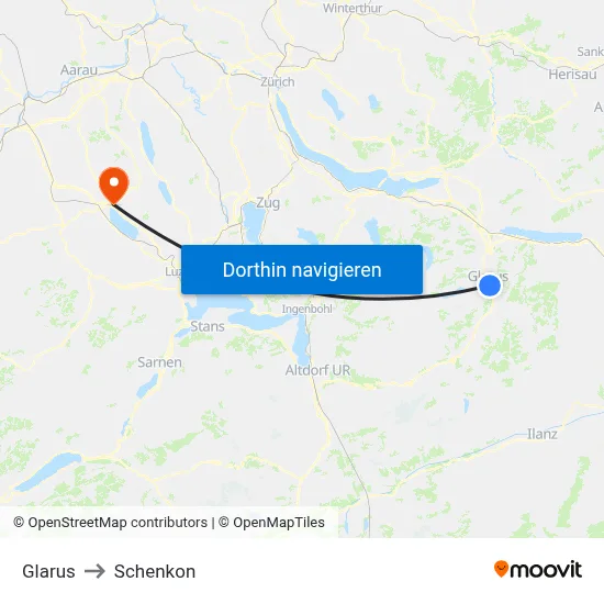 Glarus to Schenkon map