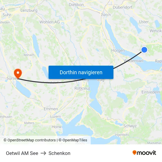 Oetwil AM See to Schenkon map