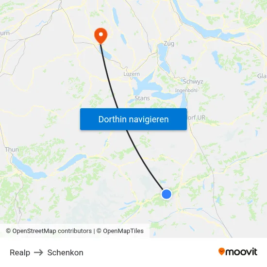 Realp to Schenkon map