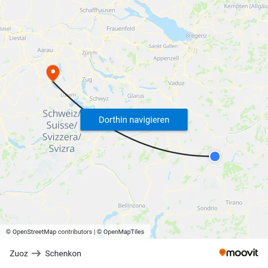 Zuoz to Schenkon map