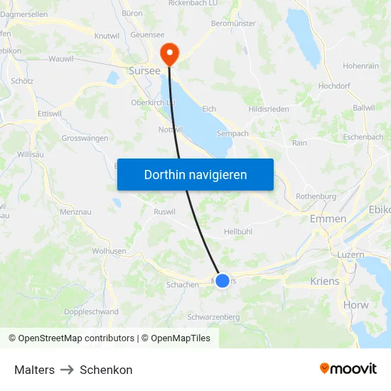 Malters to Schenkon map