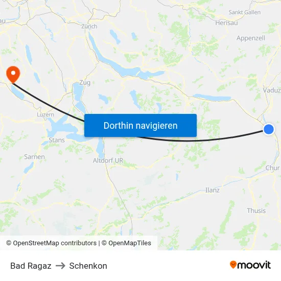 Bad Ragaz to Schenkon map