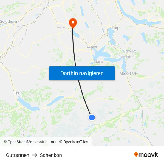 Guttannen to Schenkon map