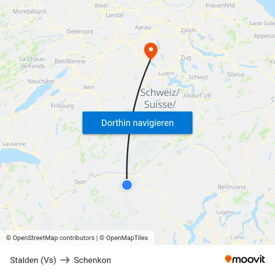 Stalden (Vs) to Schenkon map