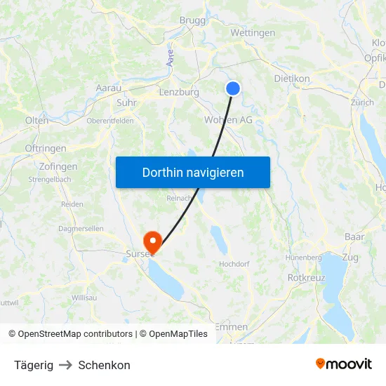 Tägerig to Schenkon map
