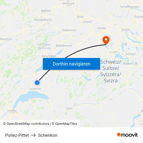 Poliez-Pittet to Schenkon map