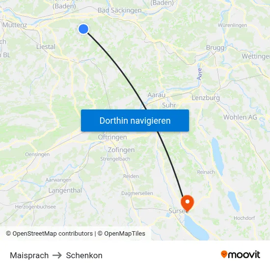 Maisprach to Schenkon map