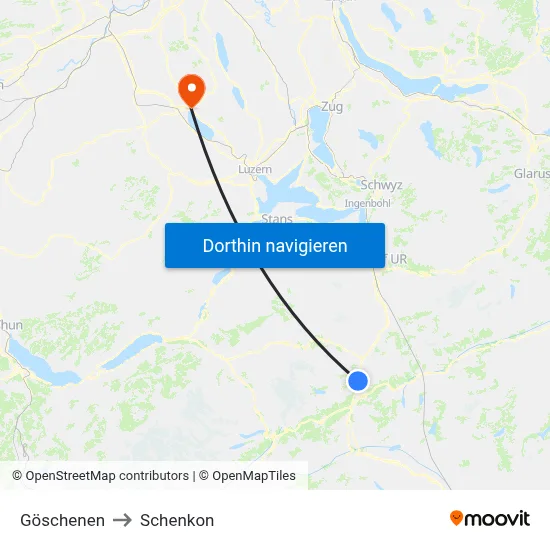 Göschenen to Schenkon map