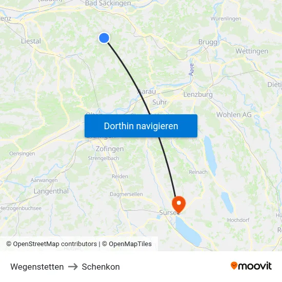 Wegenstetten to Schenkon map