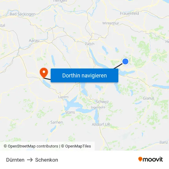 Dürnten to Schenkon map