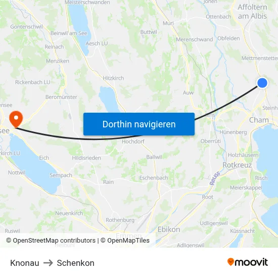 Knonau to Schenkon map