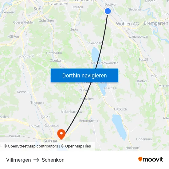 Villmergen to Schenkon map